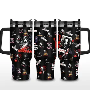 Scream Ghostface Horror Character 40oz Tumbler With Handle, 30th Anniversary Horror Character Tumbler, Gift for Horror Movie Lover