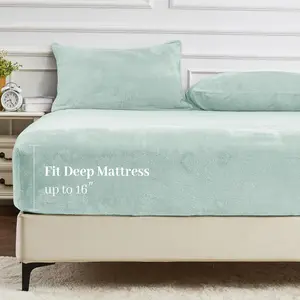 Sheet Twin Size, Ultra Faux Fur Deep Pocket Sheet, Fluffy Plush Velvet Sheet for Fall Winter, Warmth and No Shedding, Sheet Only, Aqua