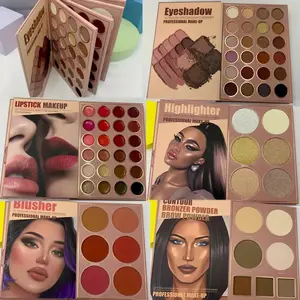 Book-Style Makeup Palette Kit With Sample Look, Including Shimmer Eyeshadow, Lipstick, Blusher, Contour, Highlight Shimmer Powder