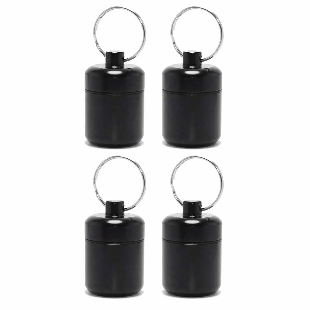 4Counts/Set Mini Aluminum Medicine Box Keychain, Portable and Durable Screw Cap Sealed Small Medicine Box, Travel Outdoor Essential Portable Storage Jar, Moisture-proof and Safe Hanging Storage Box, Key Chain Bag Belt Ring Accessories