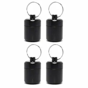 4Counts/Set Mini Aluminum Medicine Box Keychain, Portable and Durable Screw Cap Sealed Small Medicine Box, Travel Outdoor Essential Portable Storage Jar, Moisture-proof and Safe Hanging Storage Box, Key Chain Bag Belt Ring Accessories