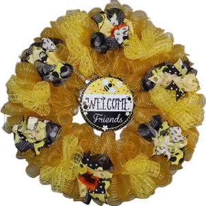 Welcome Bee Friend Wreath - Yellow Mesh with Bee Decorations for Home Decor