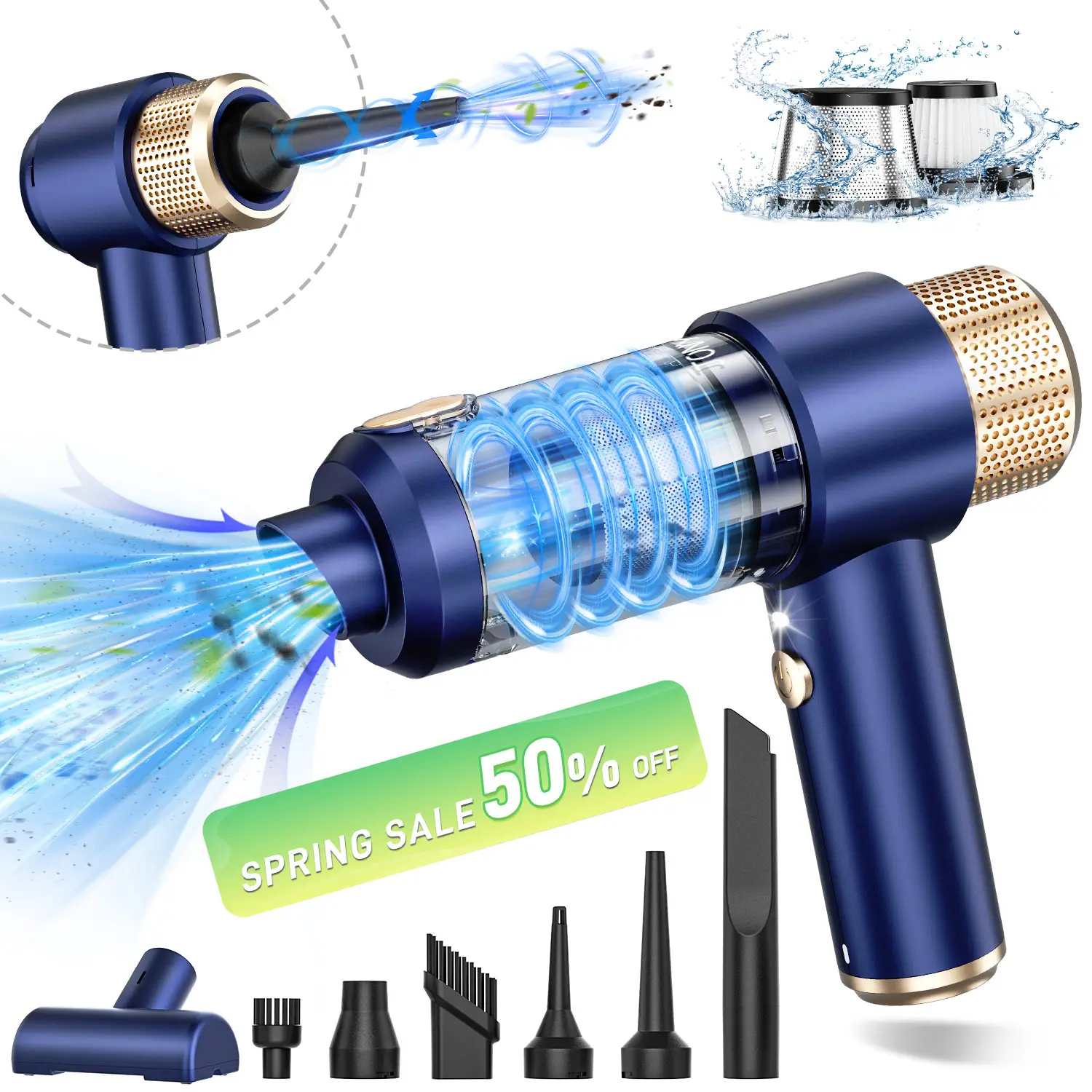 Handheld Car Vacuum Cleaner,16000PA Portable Car Vacuum,120W High Power 2-in-1 Dust Collector,LED Light,Multi-Nozzle,Suitable for Car,Pet,Home,Office，