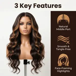 ‍️ Honey Brown Ombre Long Wavy Wig No Bleach Seamless Natural Look For Beginners arabella zero wear
