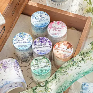 6 rolls minimalist ice crystal tape, floral water pattern themed, vintage style, made washi paper, self adhesive, DIY journal decoration, scrapbook notebook material tape