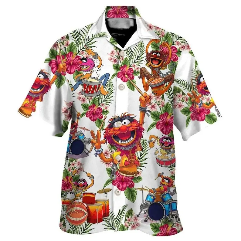 Muuppet Playing Drum Hawaiian Shirt, Muuppet Lovers Tropical Button Down Shirt, Summer Aloha Shirt, Gift for Girlfriend or Boyfriend