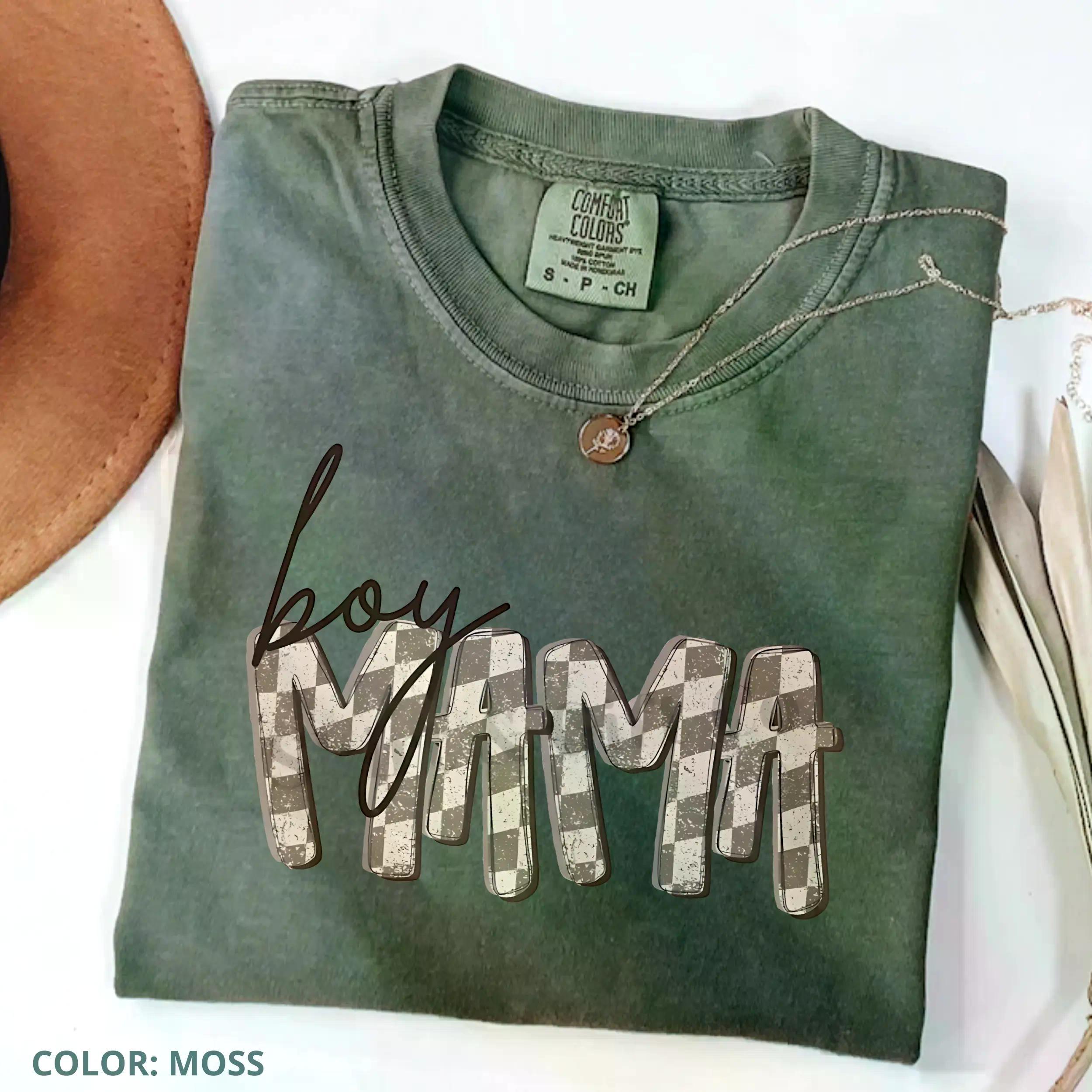Comfort Colors Boy Mama T-Shirt, Retro Checkered Mama Graphic Tee, Mama of Boys Shirt, Mother’s Day Gift for Mom, Cute Women Tee