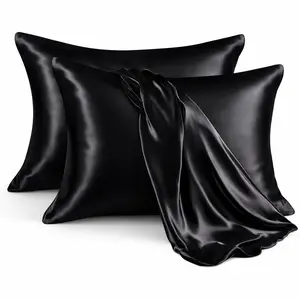 Satin Pillowcase Pack of 2 for Hair and Skin, Silky Smooth Satin Pillowcases with Envelope Closure, Standard Size 20x26, Black 2 Pack Satin Pillowcases