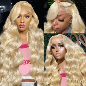 613 28 Inch Lace Front Wig Human Hair 13x6 Transparent Lace 12A 200 Density Blonde Body Wave Lace Front Wigs Human Hair Pre Plucked 613 HD Lace Frontal Wig
