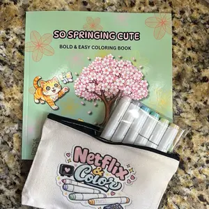 Couch Potato Coloring Bundles "Netflix & Color" TMS Canvas Zipper Marker Bag with 6 Mystery Brush Tip Bianyo Alcohol Markers (option to add on 6 more) and Book of Your Choice