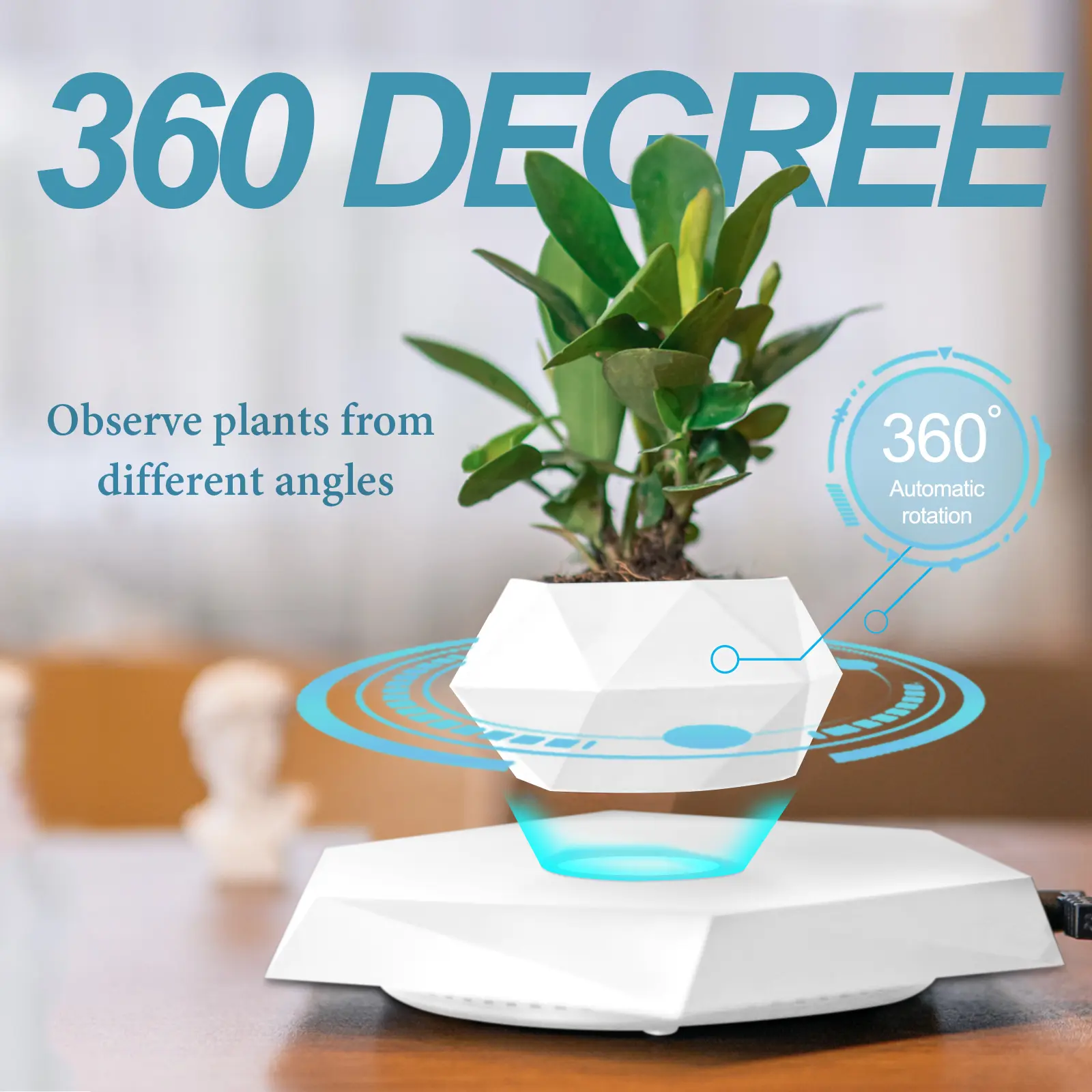 360° Rotating Magnetic Levitation Floating Pot, Whimsical Home Decor Potted Plant, Science & Technology Toy for Home Use Festival Gifting