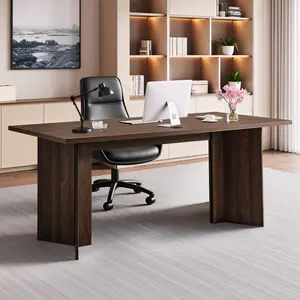 fathersdaygift  VEVOR 63 in Executive Desk, Large Modern Rectangle Office Table, Heavy Duty Wooden Executive Table with Cable Connection Hole, 250 LBS Load Capacity, Easy Assembly, for Work Study Writing, Walnut