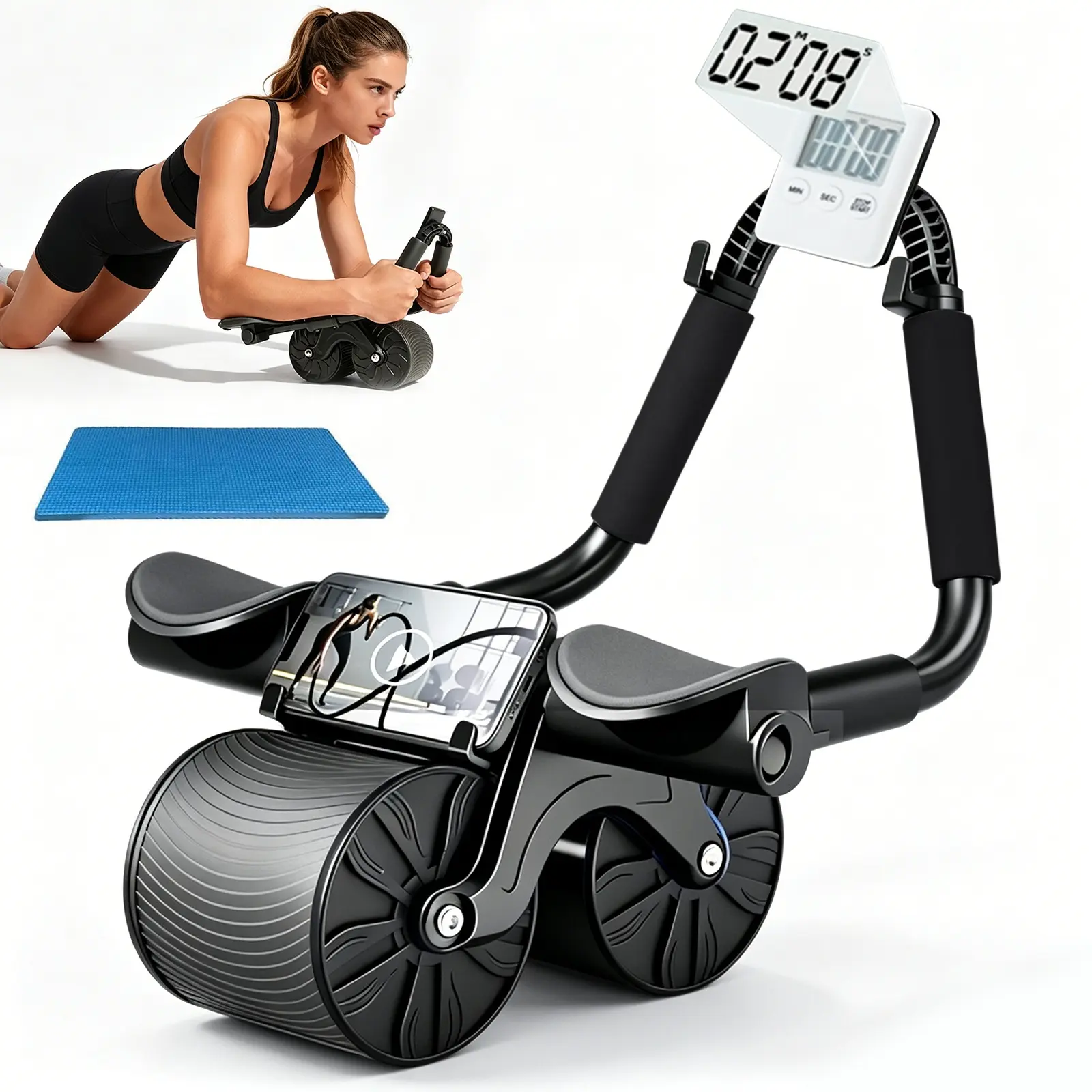 Homhut Eco Plastic 2-in-1 Abdominal Exercise & Flat Support Machine for Home Gym - Premium Quality Silent Operation, Automatic Rebound Elbow Support, Intelligent Auxiliary Brakes, Wider Wheels for Better Control, Anti-Slip Grip, Core Strengthening