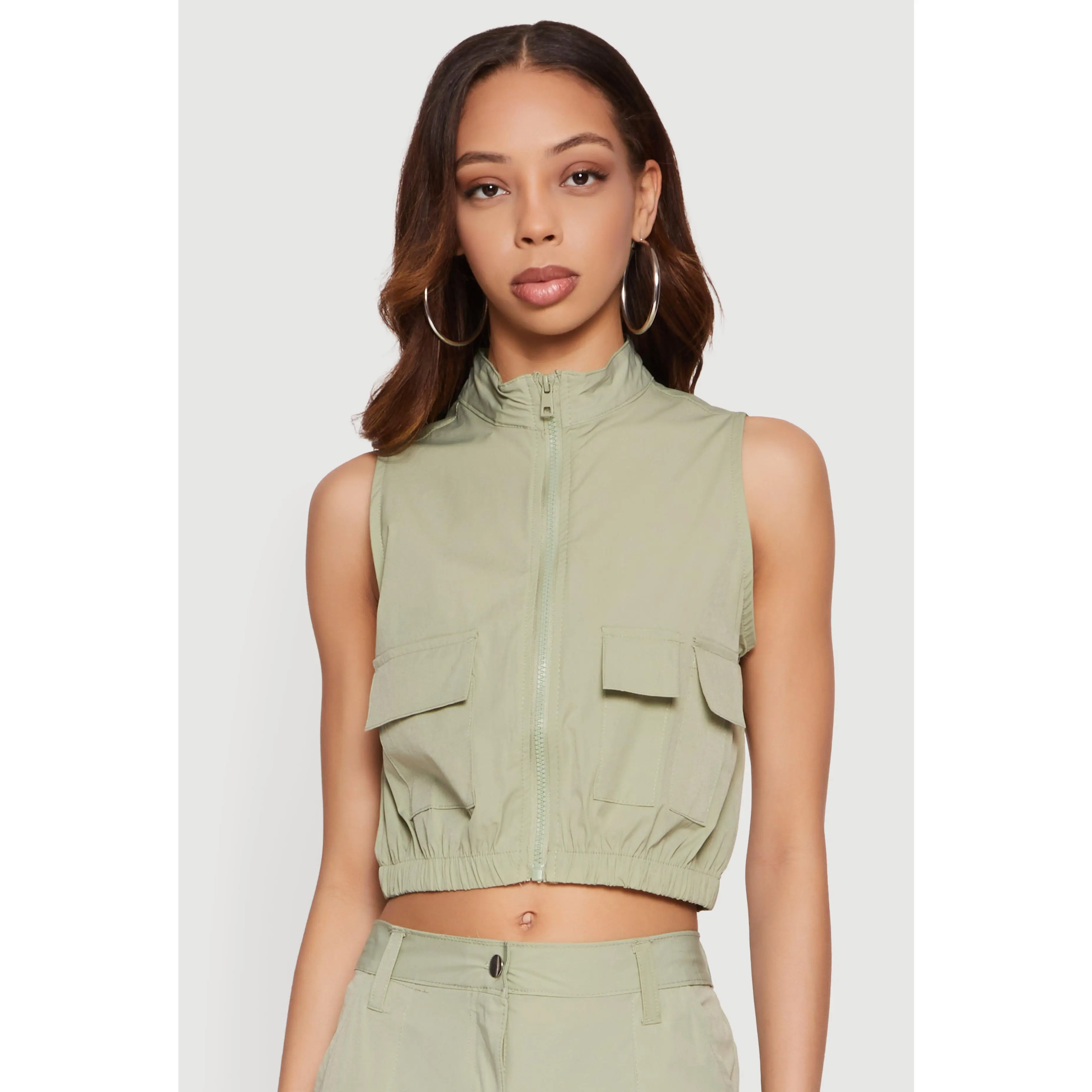 Nylon Cropped Zip Front Windbreaker Vest Nylon Cropped Zip Front Windbreaker Vest