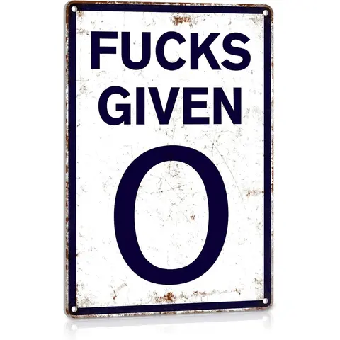 Industrial Vintage Steel Rectangle "0 Fucks Given" Parody Speed Limit Plaque Sign, 12x8in (20x30cm) Hanging Adult Novelty Decor, Funny Gifts for Guys, Vintage Plaque Decoration Home Decor Items