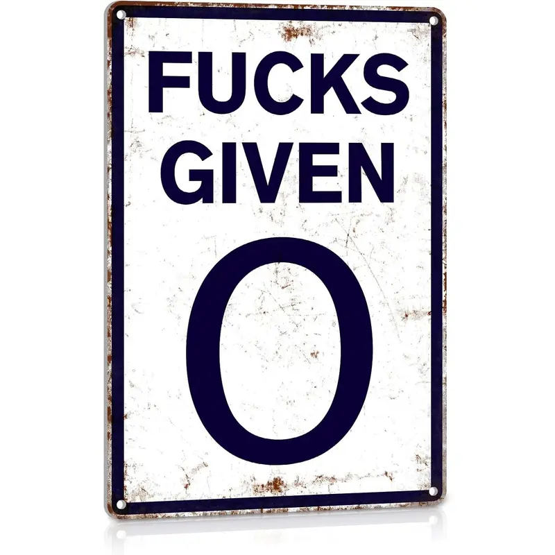 Industrial Vintage Steel Rectangle "0 Fucks Given" Parody Speed Limit Plaque Sign, 12x8in (20x30cm) Hanging Adult Novelty Decor, Funny Gifts for Guys, Vintage Plaque Decoration Home Decor Items