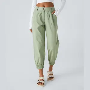 Halara Mid Rise Button Zipper Side Pocket Casual Cotton Joggers