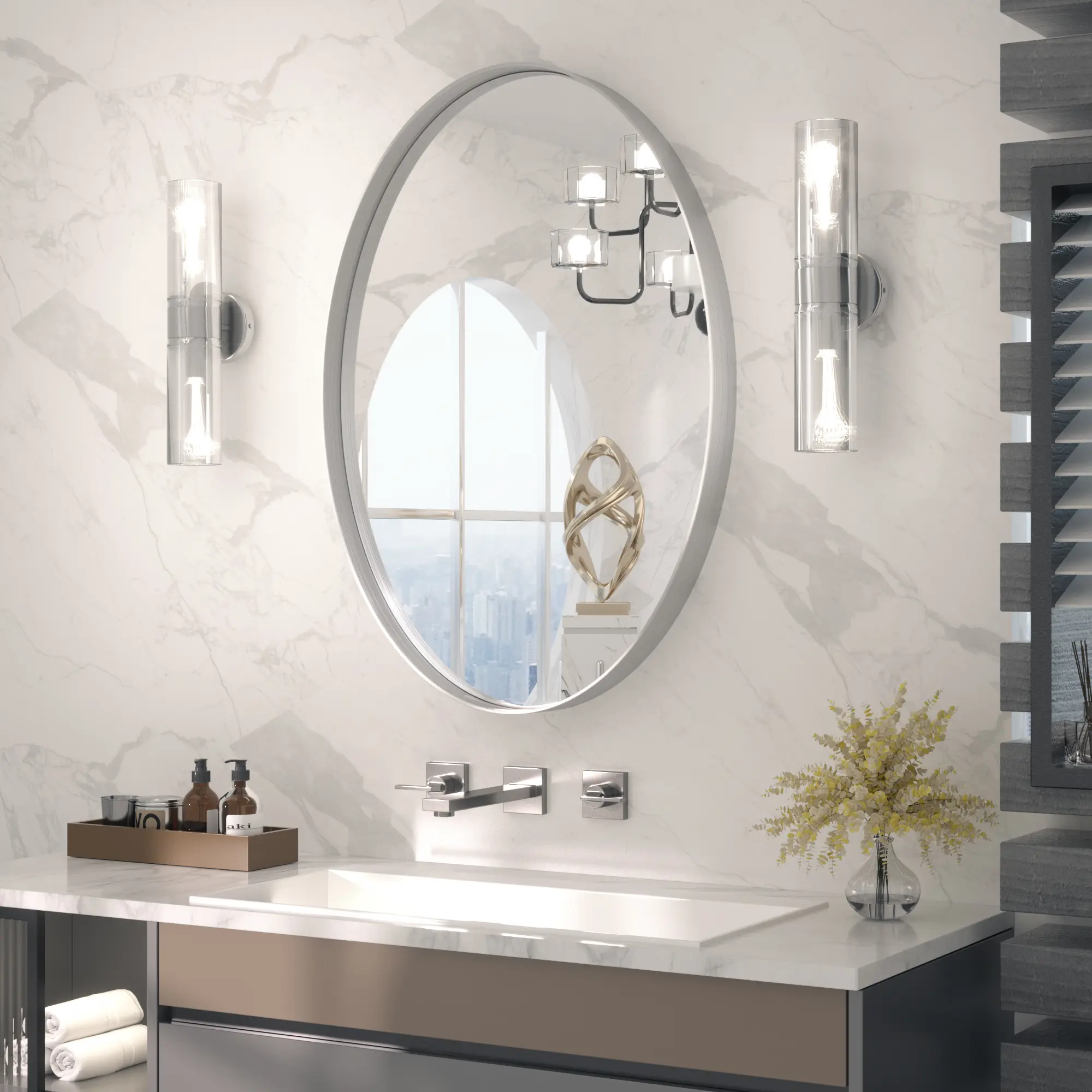 TETOTE Oval Metal Framed Mirror, Bathroom Vanity Mirror, Sturdy Metal Frame with Brushed Finish, Versatile Wall Mirror, French Cleat Mounting