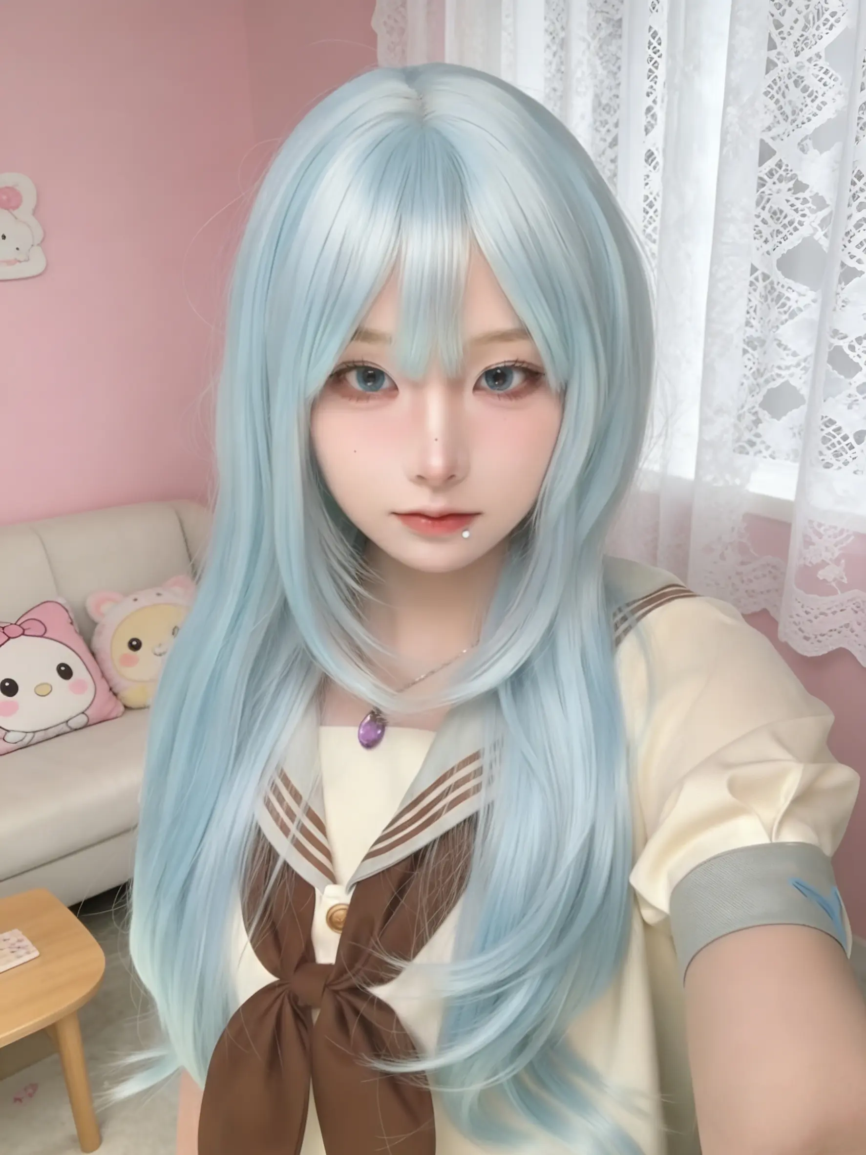 Mint Ice Blue Wig for Women, Cute Lolita Role Play Layered Straight Wig, Fashionable Hair Accessory for Daily Wear & Cosplay Events, Synthetic Wigs