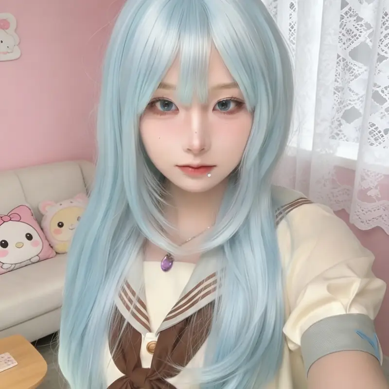 Mint Ice Blue Wig for Women, Cute Lolita Role Play Layered Straight Wig, Fun Wigs, Fashionable Hair Accessory for Daily Wear & Cosplay Events, Synthetic Wigs