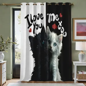 Blackout Sliding Door Curtains for Living Room, Black And White Cat Print Extra 71 Wide Window Curtain Panels for Sliding Glass Door, Thermal Insulated 1 Panel Grommet