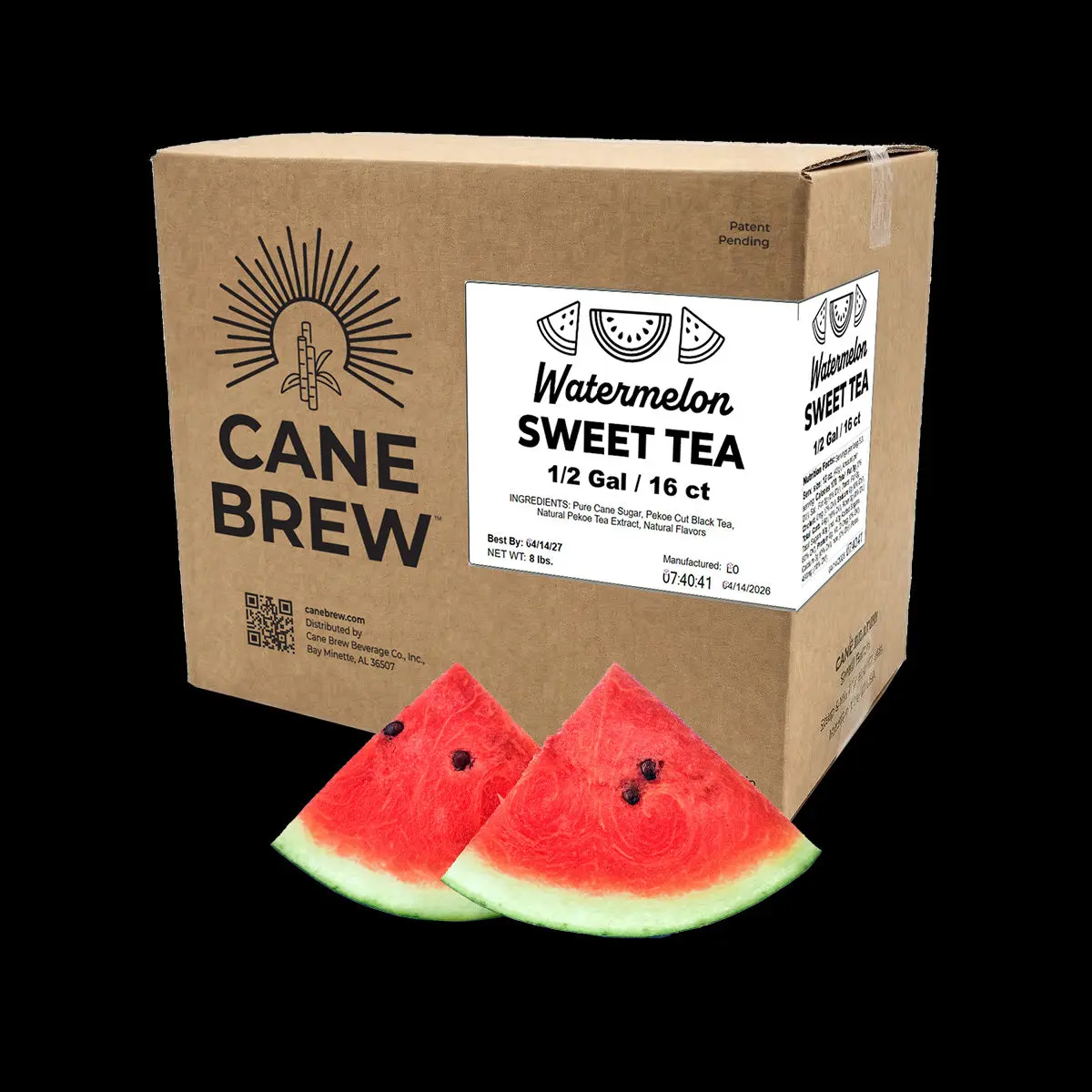 Cane Brew Watermelon Sweet Tea - 16 Half-Gallon Tea & Sugar Bags - Makes 8 Gallons - Gluten & Allergen Free - Resealable Bag - Non-Returnable
