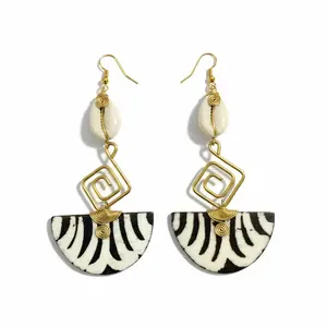 Dangling Batik Cowrie Shell Earrings