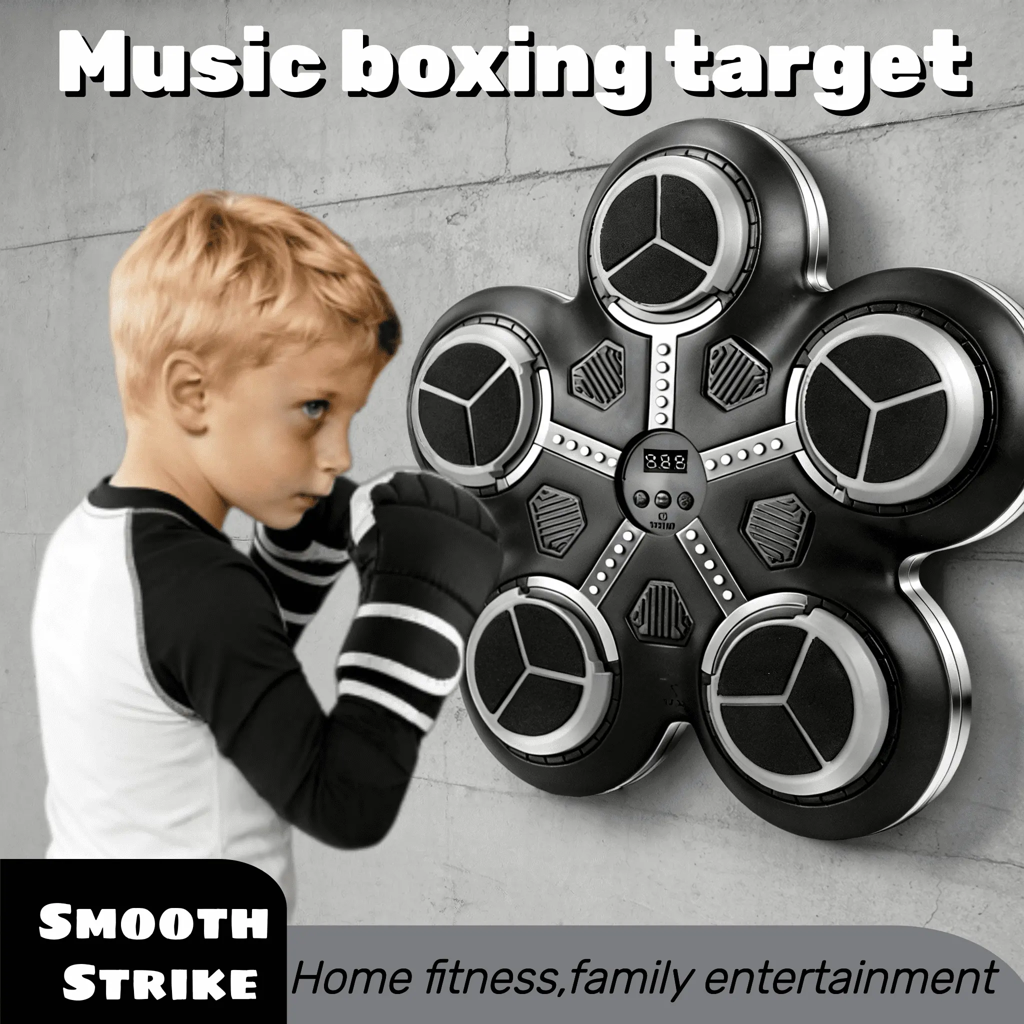 Bluetooth-compatible Punching Machine for Ages 3+, Interactive Counting Target, Fast Reaction, Home & Gym Use, Includes Charging Cable & Gloves, Music Boxing Machine