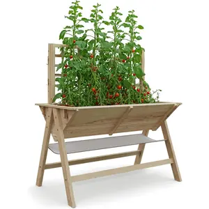 GARVEE Raised Garden Bed With Legs - 52x30x54in Wooden Elevated Raised Garden Beds Raised Planter Box With Vine Climbing Outdoor Standing Growing Bed for Growing Vegetables Flowers Herbs