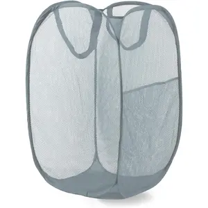 Pop Up Laundry Hamper, Mesh Laundry Basket Collapsible, Foldable Hamper for Travel and Storage (Grey)