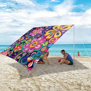 1Pcs Bohemian Style Colorful Floral Sunshade Canopy, Lightweight Polyester Material, Suitable for Beach, Camping, Garden, Picnic - Outdoor Adventure Sun Shade (Pole Not Included)