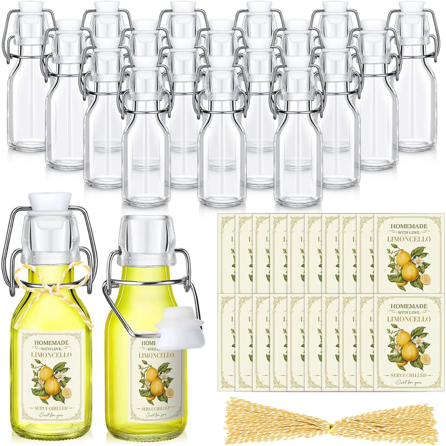20 Sets 4 oz Limoncello Bottles Swing Top Glass Bottles for Limoncello Homemade Clear Flip Top  with Airtight Cap Lids Labels for Home Brewing Wedding  Shower Party Favors