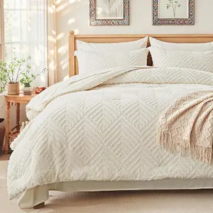 Comforter Set 7 count, Cream Tufted Bed in a Bag with Comforter and Sheets, All Season Boho Bedding Sets with 1 Comforter, 2 Pillow Shams, 2 Pillowcases, 1 Flat Sheet, 1 Fitted Sheet