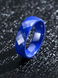 Minimalist 6mm Unisex Wedding Band Ceramic Ring for Men Women, Faceted Colorful Rings in Black White Blue Green Pink Purple, Scratch Resistant Hypoallergenic Jewelry, Comfort Fit, Ideal Gift for Her & Him, US Size 5-12