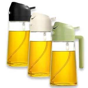 3Pack 470ml Glass Oil Sprayer 2-in-1 Dispenser Black Green White Portion Control Ideal for Air Fryer Salad BBQ Frying