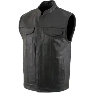 USALeather1205Men'sBlack'CombatStyle'MotorcycleBikerLeatherVest