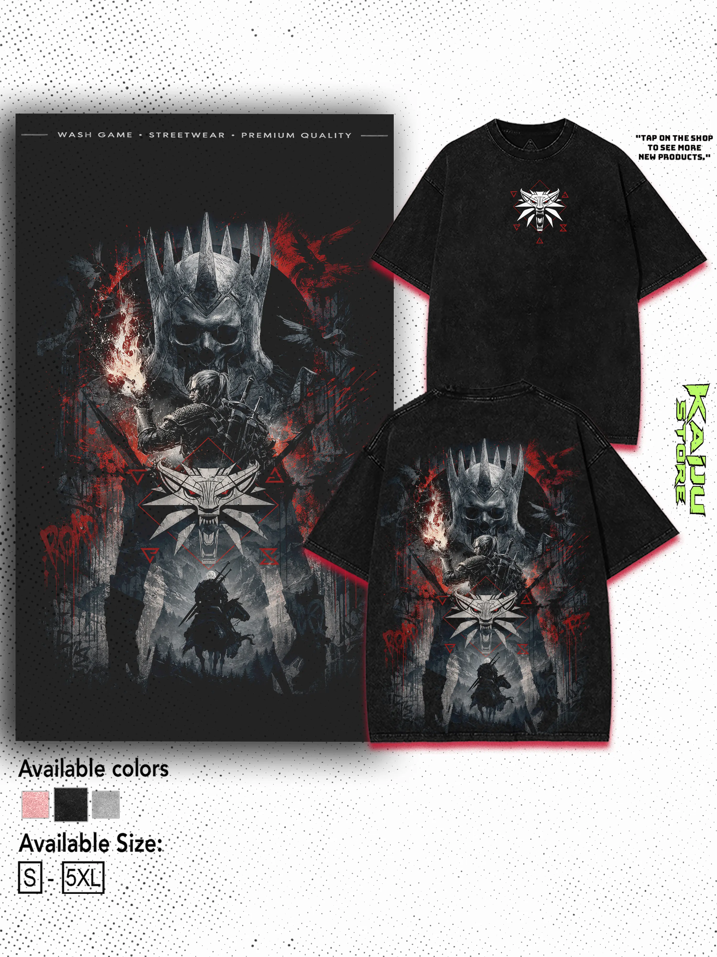 The Witcher Geralt Wolf Medallion Vintage Washed T-Shirt, Dark Fantasy Graphic Tee, Gothic Streetwear, Gamer Gift, Unisex Shirt |Tanktop , RPG Gaming Merch, Y2K Grunge Apparel