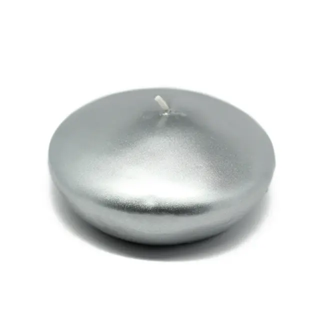 Metallic Silver Round 4 in. Traditional Handpoured Wax Floating Decorative Candles - 3 Pieces per Box, Home Decor Supply, Event Decor, Illuminate on Water, Round Shape, Wedding