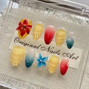 Premium Summer Beach 3D Flower Shell Press-On Nails