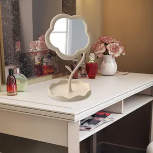 Sunflower Shape Makeup Mirror with Tray, Rotating Desktop Mirror, Hanging Jewelry Holder, Suitable for Bedroom, Bathroom, Living Room Decor
