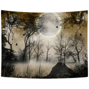 Crow Forest Extra Large Tapestry Wall Hanging Gothic Lake Moon Fabric Art Poster