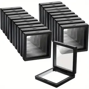 A Portable Jewelry Box with a 3D Floating Frame Display Stand, Ideal for Challenging Coins, AA Badges, And Collectibles. It Features a Transparent Cover And Is Made of Durable Plastic, Serving As an Organizer for Jewelry, Jewelry Boxes