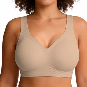 SOFT INTENTION Women's Seamless Bra Wireless Bra Full Coverage Push Up No Underwire Tshirt Comfortable Everyday Plus Size Friendly- Jelly