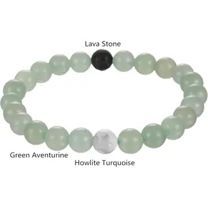MINDDHA 8mm Green Aventurine Beaded Bracelet with Lava Stone & Howlite Turquoise Birthstone Handmade Healing Power Crystal Elastic Stretch 8mm Gift Box Unisex