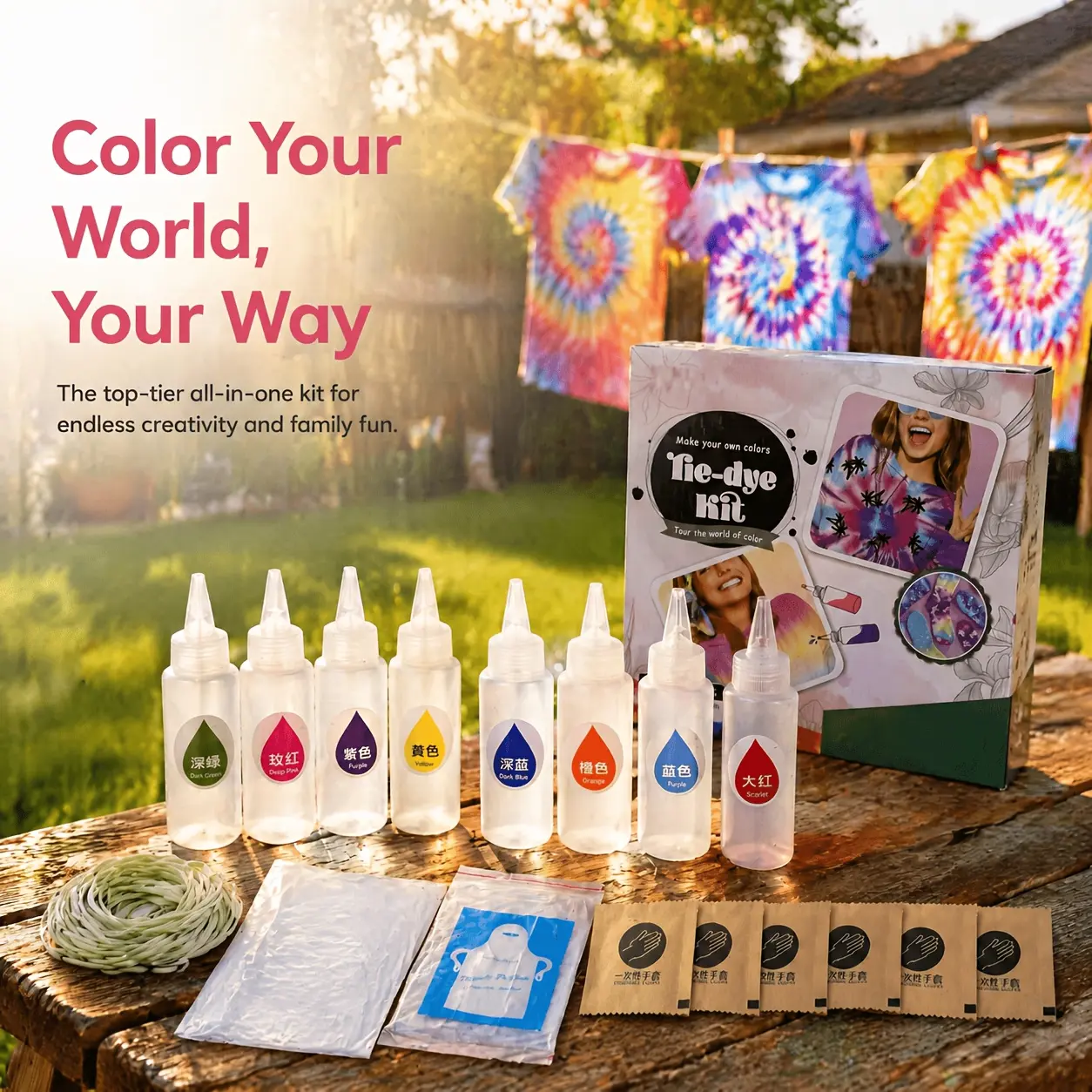8 Colors Tie‑Dye Kit Complete DIY Fabric Dye Set for Clothing Crafts, Back to School Activity, Labor Day Family Craft, Halloween DIY & Birthday Party Gift