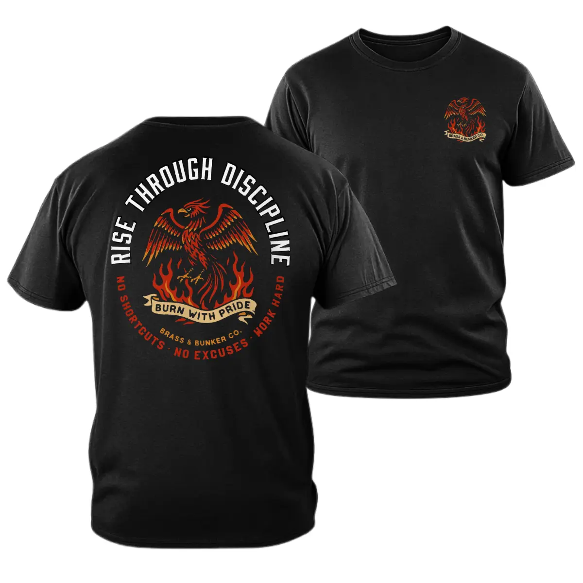 Women's Phoenix Graphic Print Comfortable Fit Tee - Soft Cotton Blend Workwear Top, Unisex 'Rise Through Discipline' Shirt for First Responders