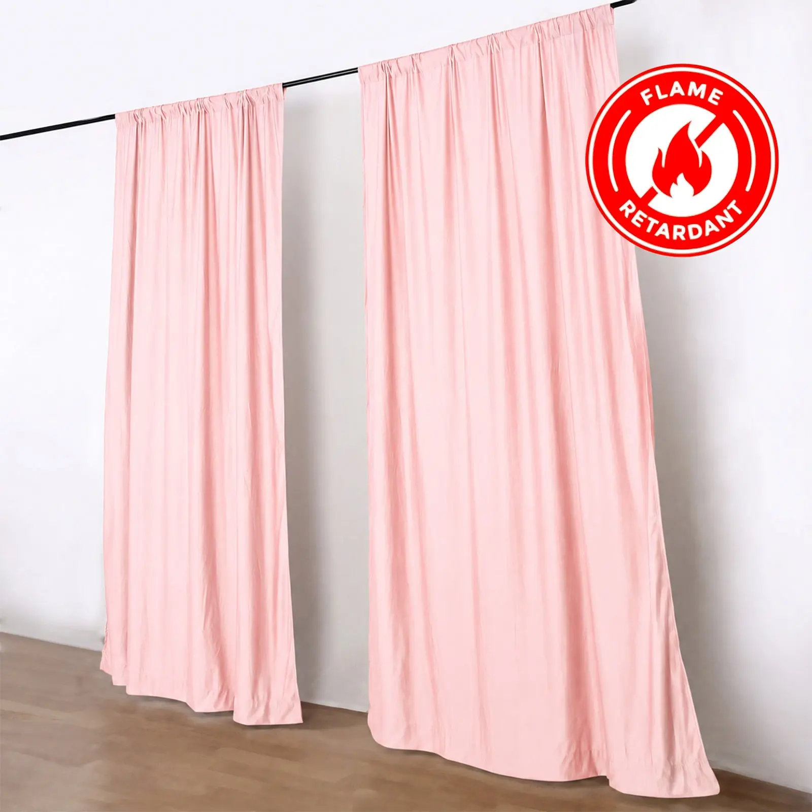 2-Pack 5ftx10ft Blush Pink Scuba Polyester Backdrop Drape Curtains, Durable Flame-Resistant Event Divider Panels, Wrinkle-Free Window Treatment with Rod Pockets for Banquet Halls, Photo Booths, Banquet Hall