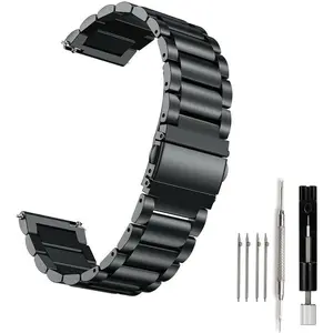 Stainless Steel Watch Band Quick Release Replacement Metal Strap 20mm 22mm for Men Women (Black+Folding Clasp, 20mm)