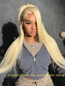 #613 Blonde Wig 13x4 Lace Front Wigs Soft HD Transparent Lace Frontal Wig Free Parting Pre-Plucked Hairline Heat Resistant Sycthetic Straight Wig for Women Daily Wear Classic Elegant Wig Dating Party 28 Inches