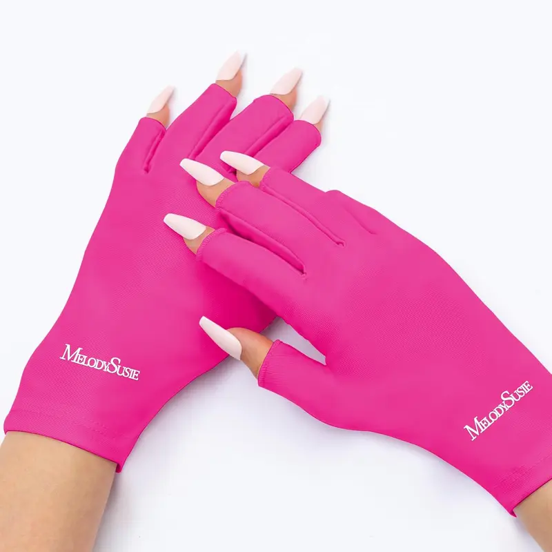 MelodySusie Premium Fingerless Sun Protection Gloves for Manicures, Cool Fabric, Professional UPF50+, Gel Nail Lamp Use, Skin Care, Neon Pink, Fingerless Gloves